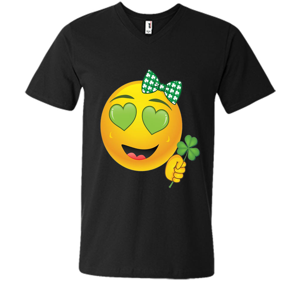 Emoji St Patricks Day Green Heart Eyes Bow Girls T-Shirt