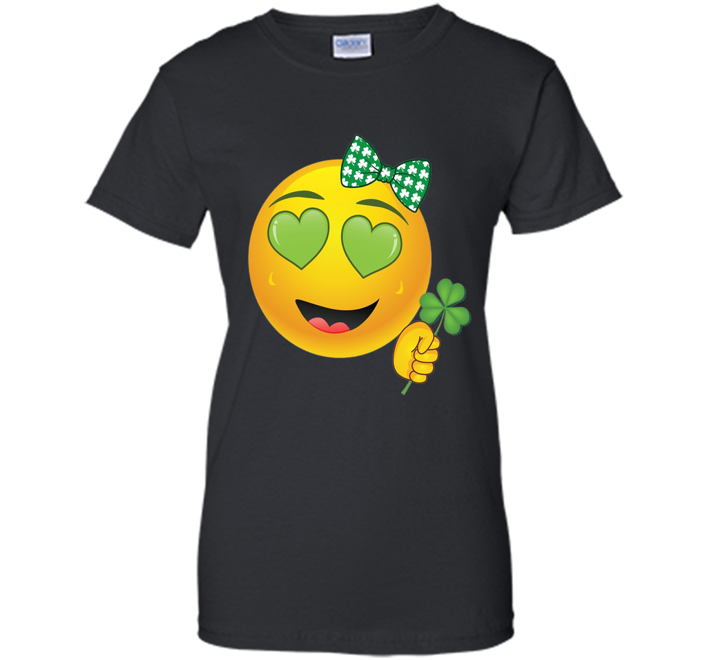 Emoji St Patricks Day Green Heart Eyes Bow Girls T-Shirt