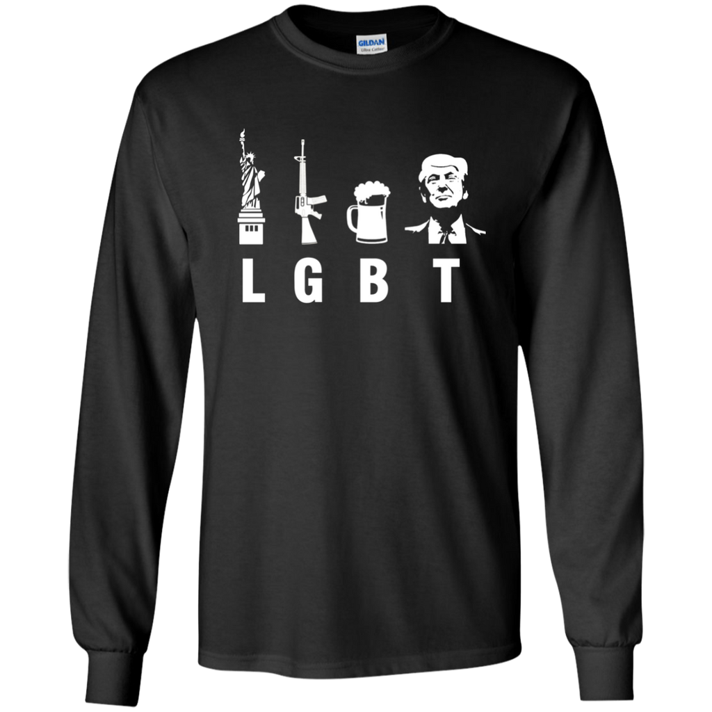 Liberty Guns Beer Trump Support T-shirts Funny Parody LGBT G240 Gildan LS Ultra Cotton T-Shirt