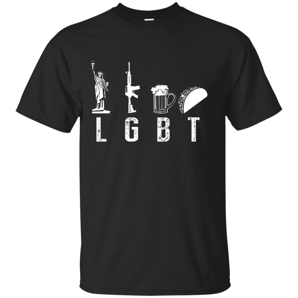 White Black Liberty Gun Beer Funny T-shirt America - LGBT Custom Ultra Cotton T-Shirt