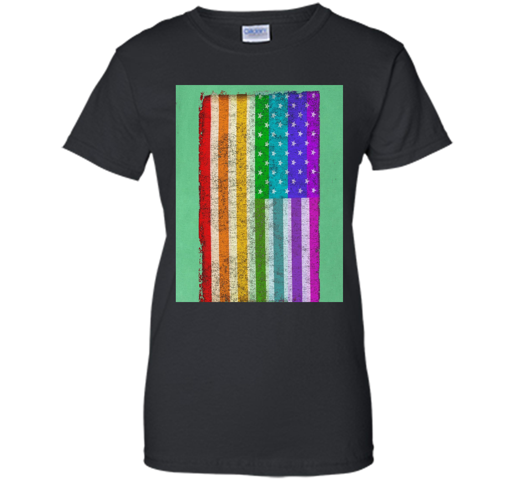 Distressed US United States Rainbow Flag LGBT T-Shirt