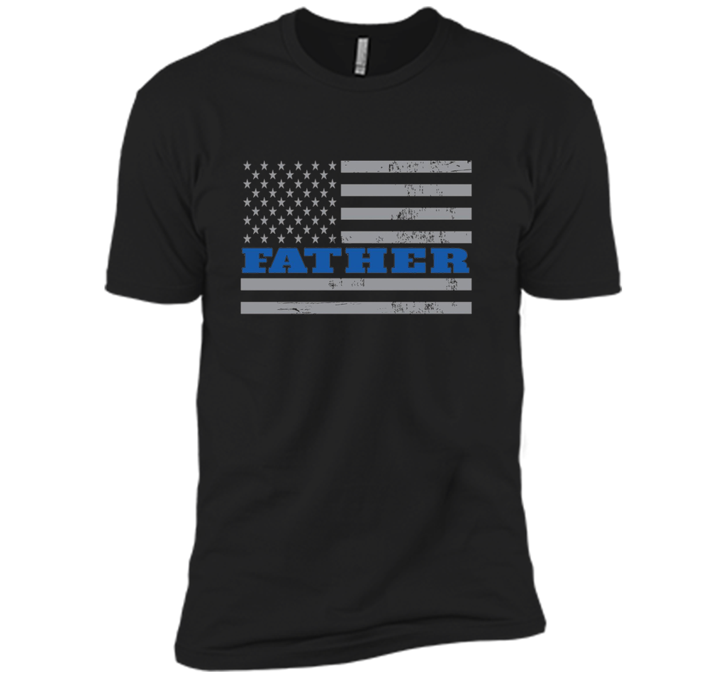 Mens Father Blue Line American Flag Father's Day T-Shirt