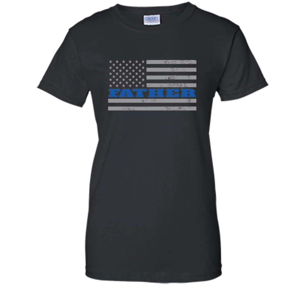 Mens Father Blue Line American Flag Father's Day T-Shirt