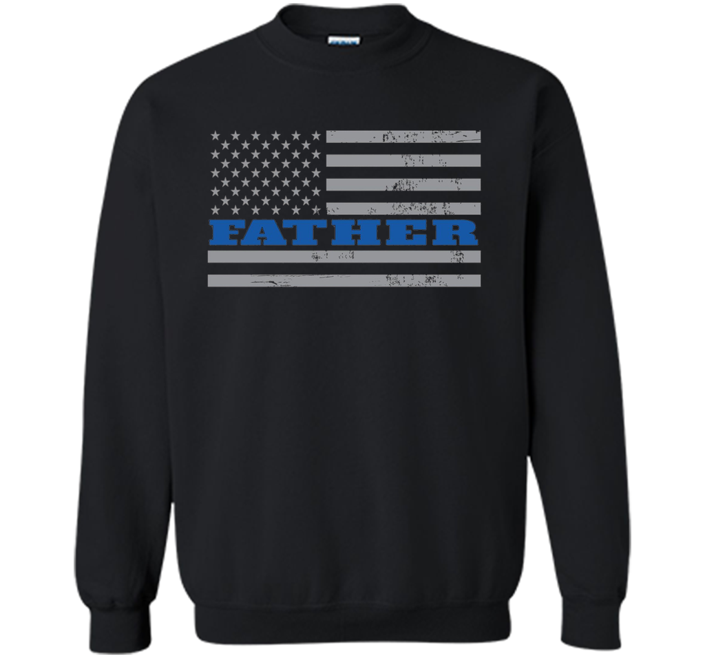 Mens Father Blue Line American Flag Father's Day T-Shirt