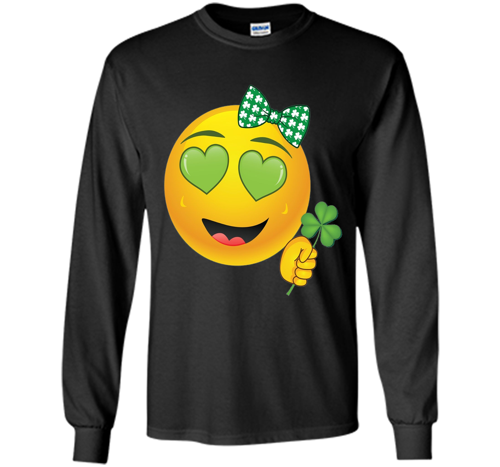 Emoji St Patricks Day Green Heart Eyes Bow Girls T-Shirt