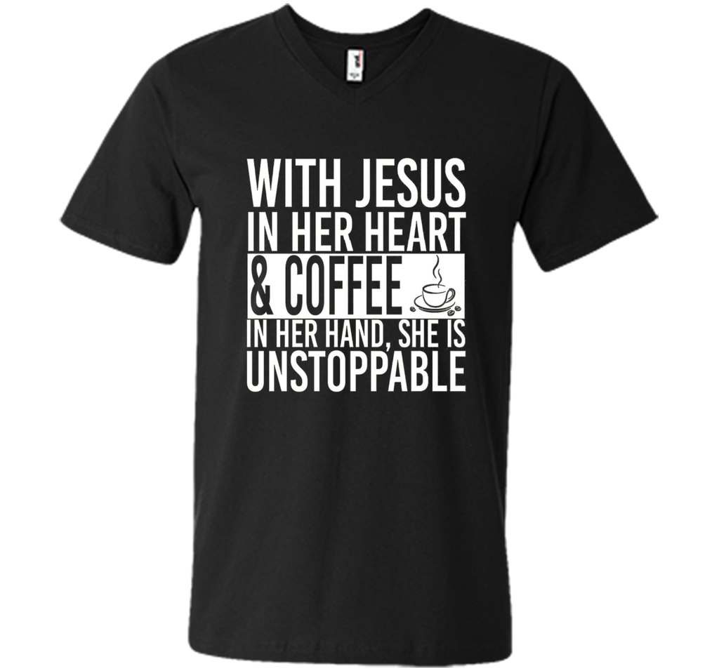 With Jesus In Her Heart And Coffee In Her Hand Tee Shirt