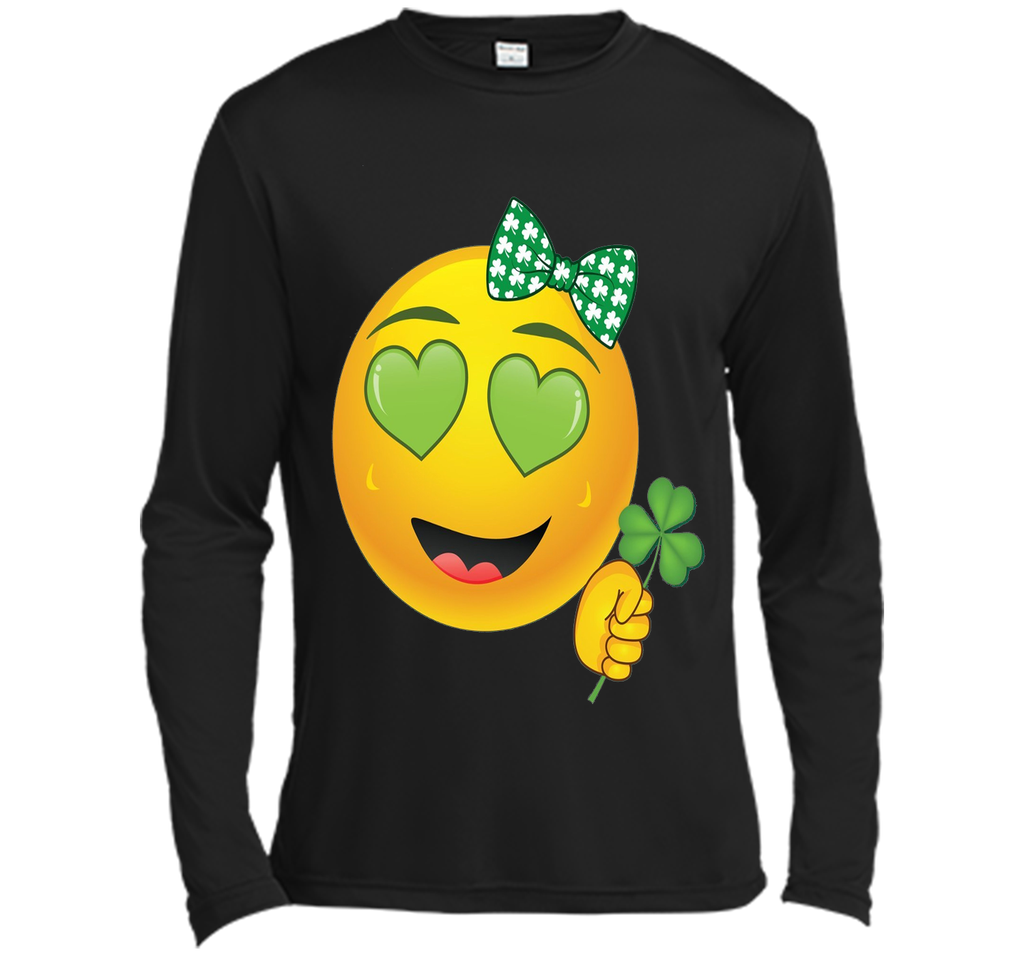 Emoji St Patricks Day Green Heart Eyes Bow Girls T-Shirt