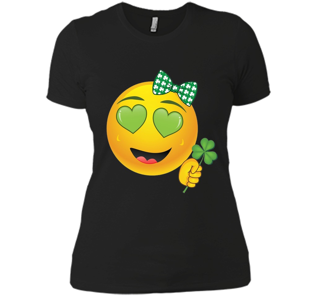 Emoji St Patricks Day Green Heart Eyes Bow Girls T-Shirt