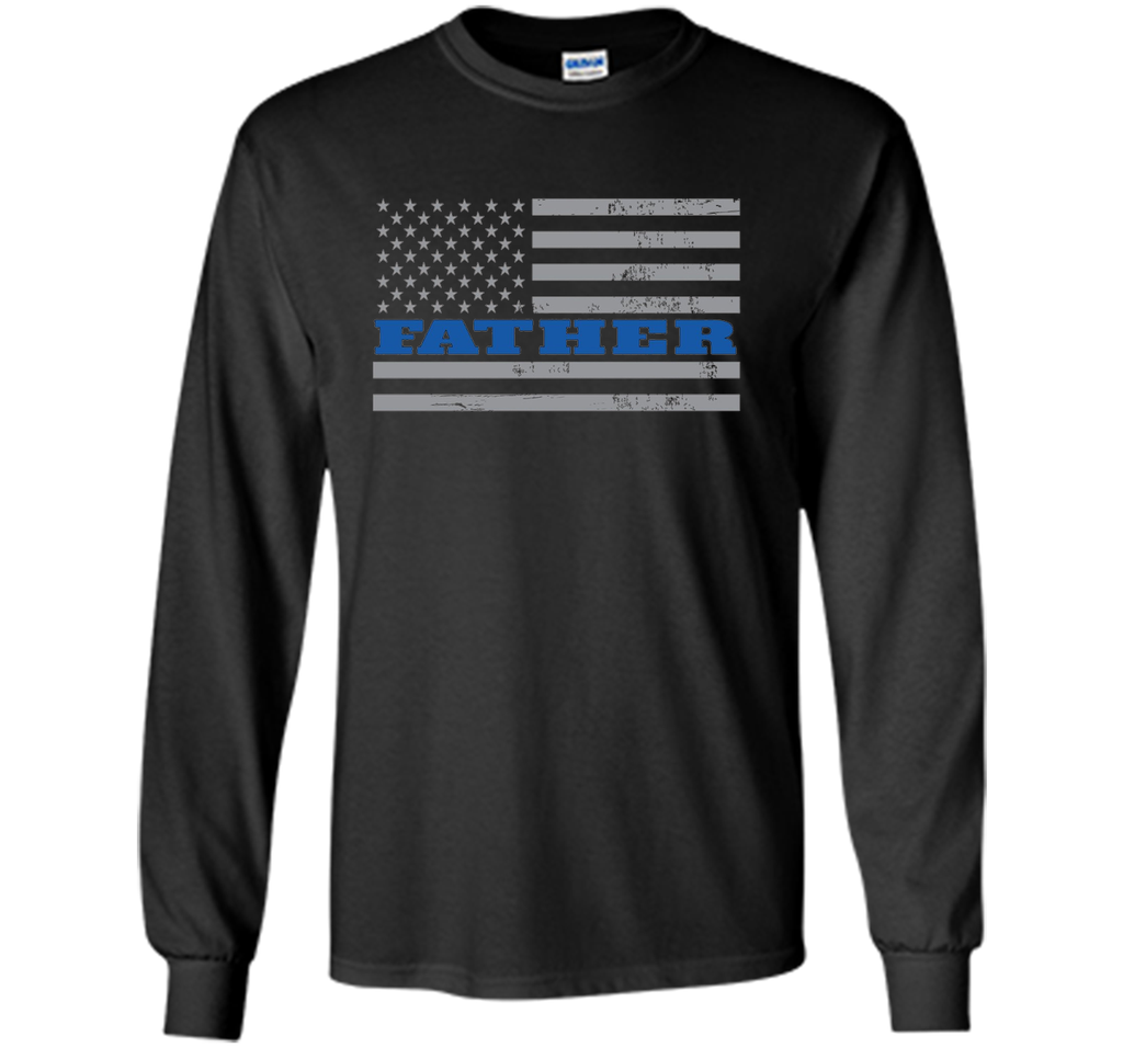 Mens Father Blue Line American Flag Father's Day T-Shirt