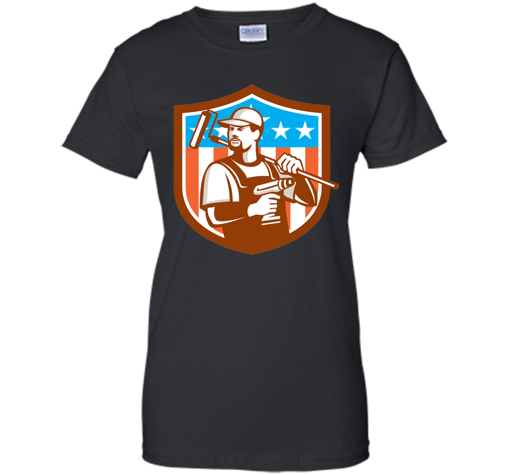 Handyman Cordless Drill Paintroller Crest Flag Retro T-Shirt