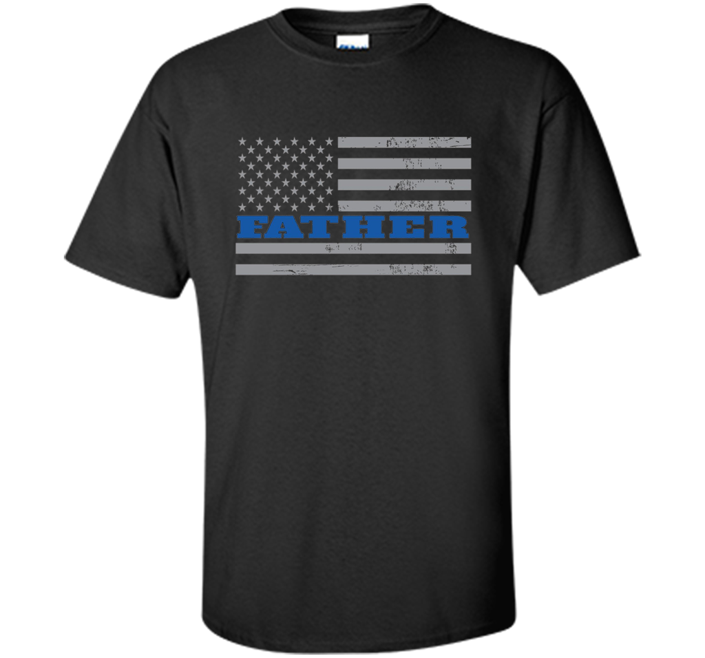 Mens Father Blue Line American Flag Father's Day T-Shirt