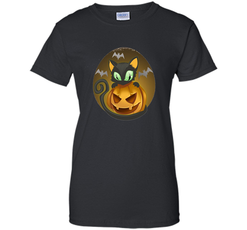 Bats, Black Cat, Pumpkin, Jack O Lantern Halloween T-Shirt
