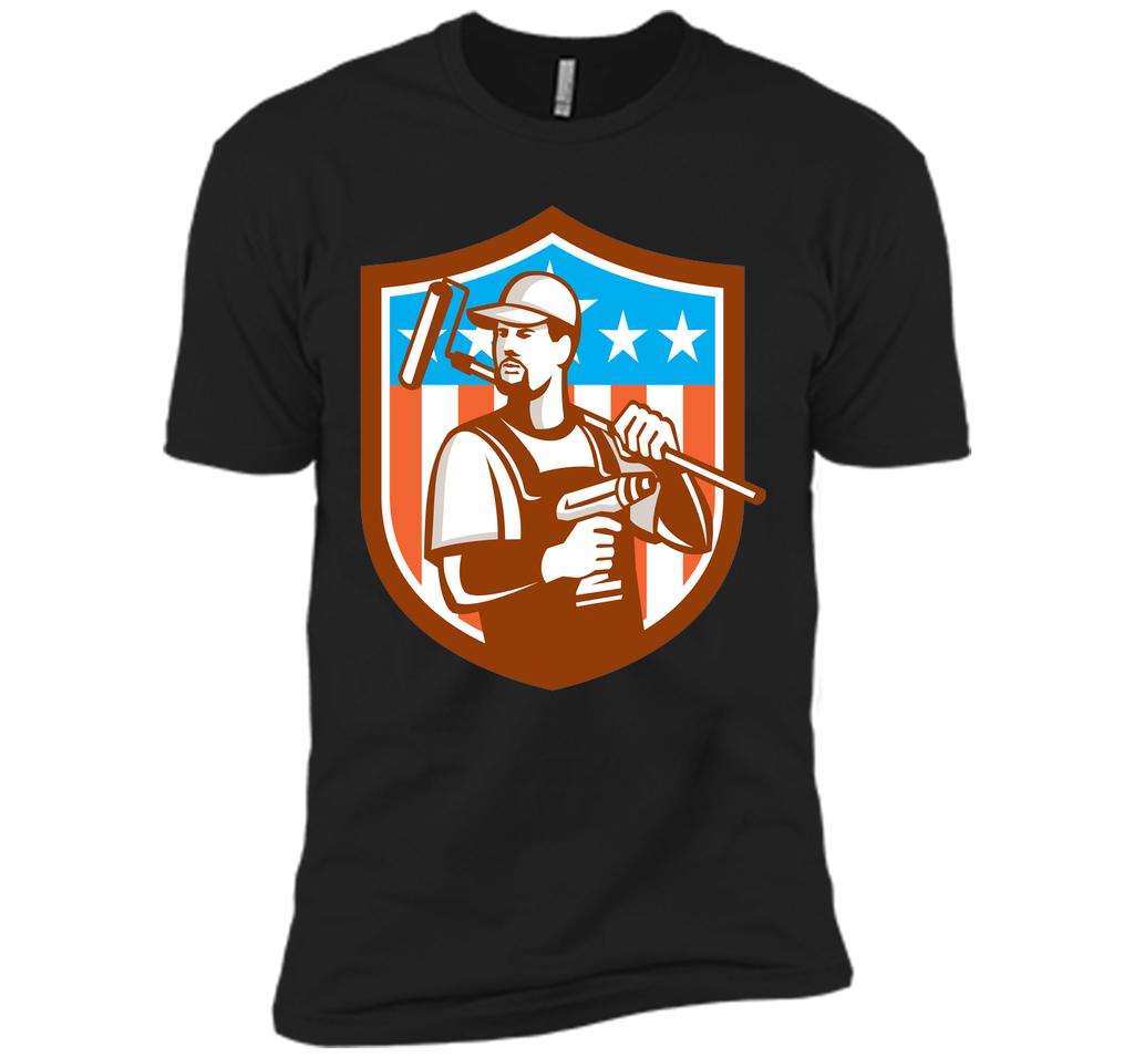 Handyman Cordless Drill Paintroller Crest Flag Retro T-Shirt