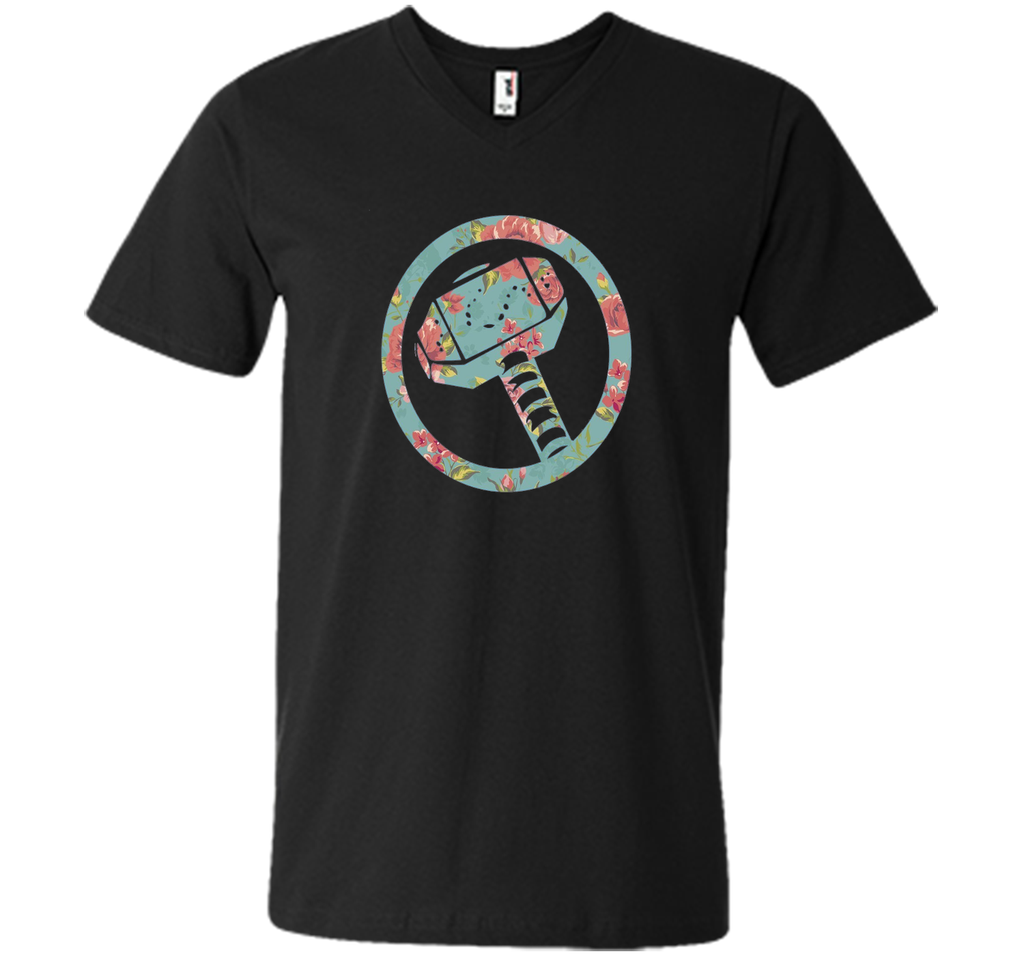 Thor Hammer Floral Print Graphic T-Shirt