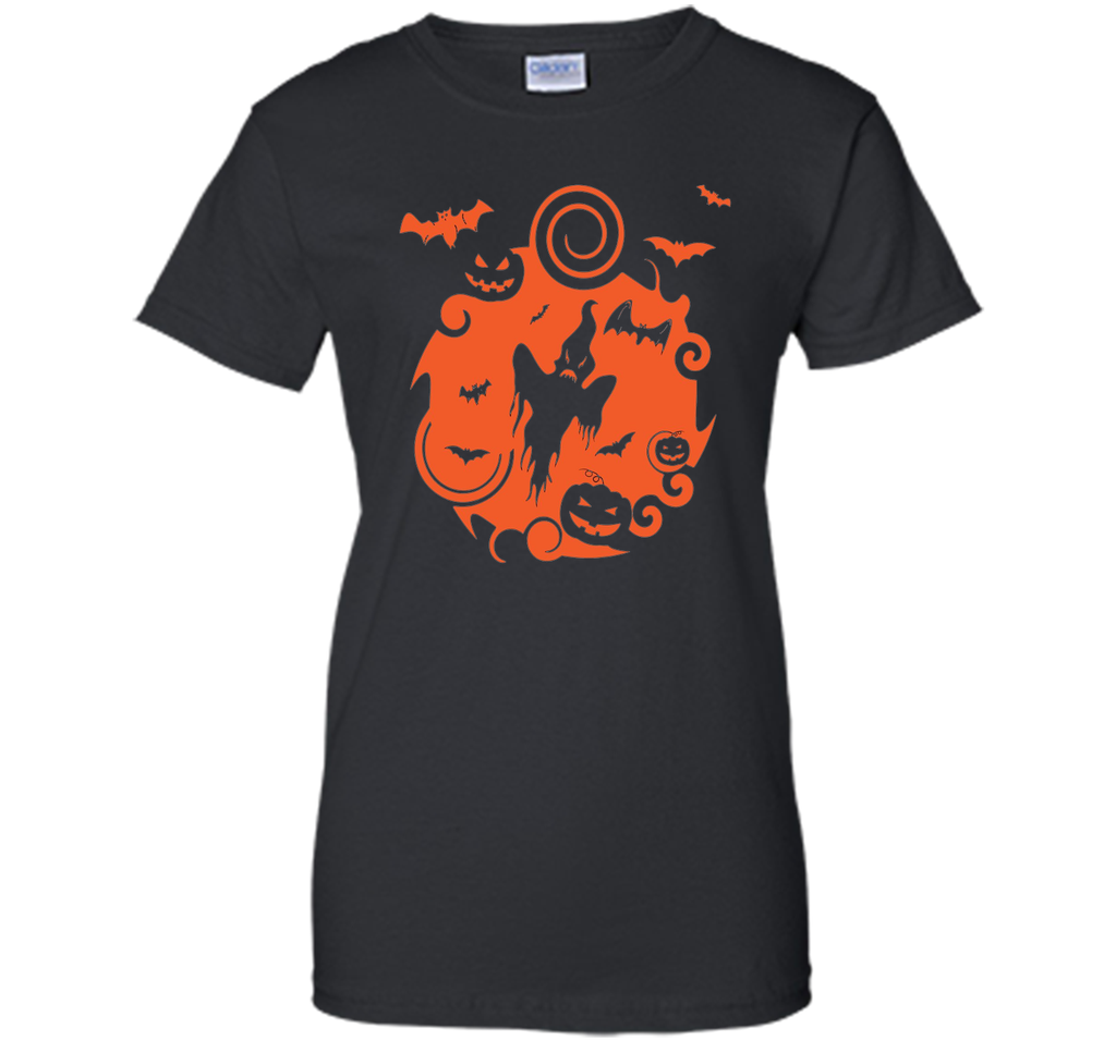 Abstract Halloween Pumpkins Bats Ghost Scene Tee Shirt shirt