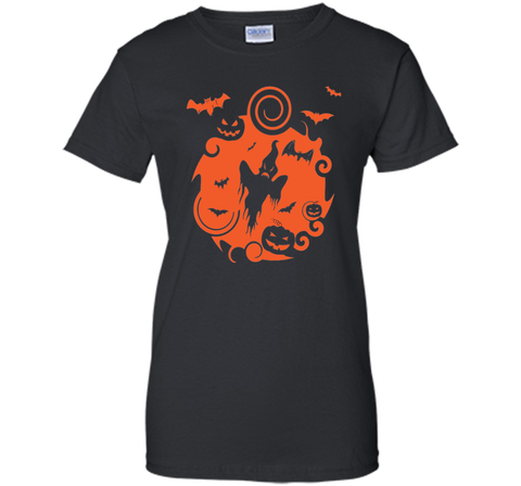 Abstract Halloween Pumpkins Bats Ghost Scene Tee Shirt shirt