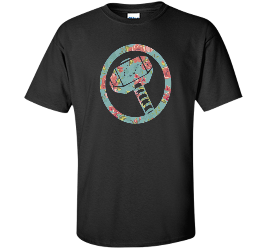 Thor Hammer Floral Print Graphic T-Shirt