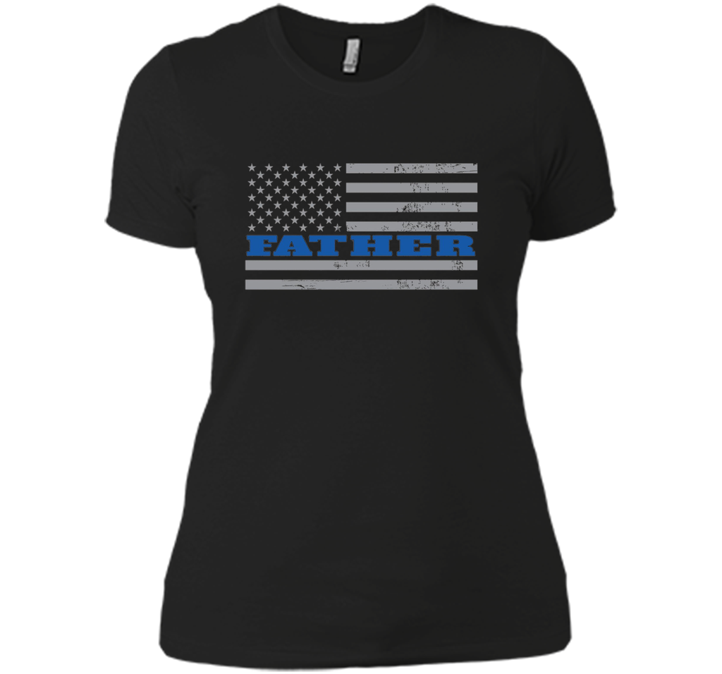 Mens Father Blue Line American Flag Father's Day T-Shirt
