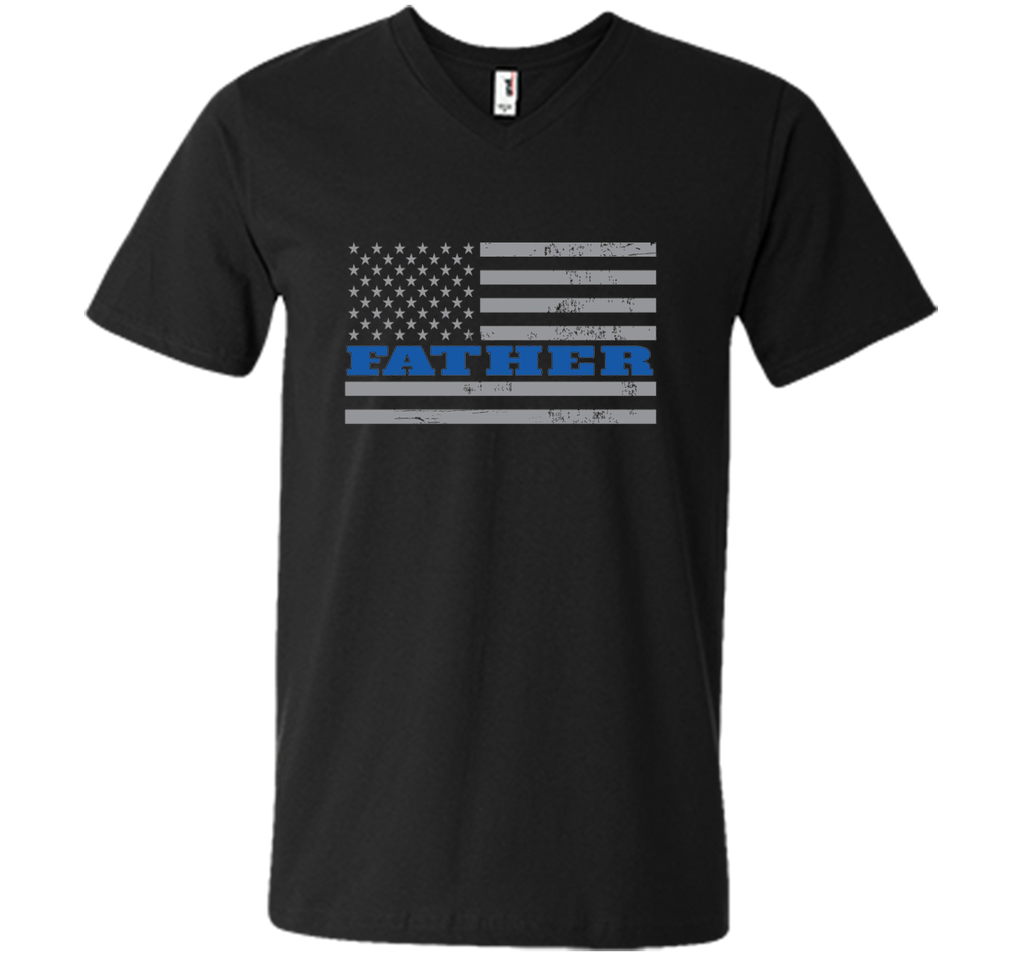 Mens Father Blue Line American Flag Father's Day T-Shirt